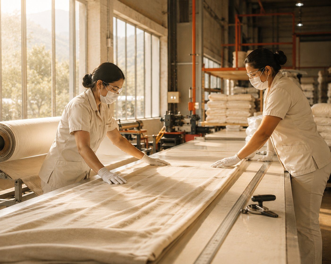 Mesa de corte de telas para cortinas y sábanas